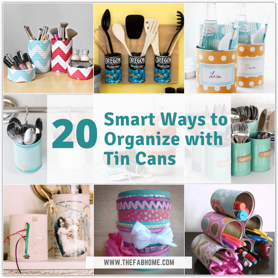 Do you have empty cans lying around? Whatever size of tin cans you have, make use of them with these 20 Super Smart Ways to Organize with Tin Cans! 